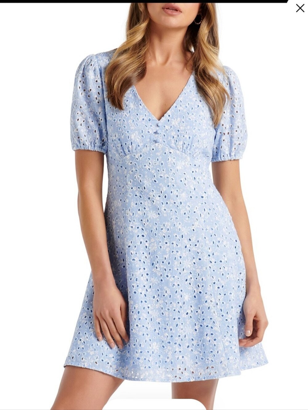 Forever New Tia Broderie Dress US Size6  Eyelet Button Front Short Sleeve V Neck